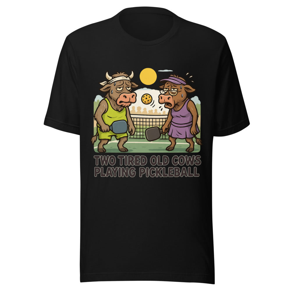 Two Tired Old Cows Playing Pickle Ball Graphic Tee — Designed by @censoredsupply