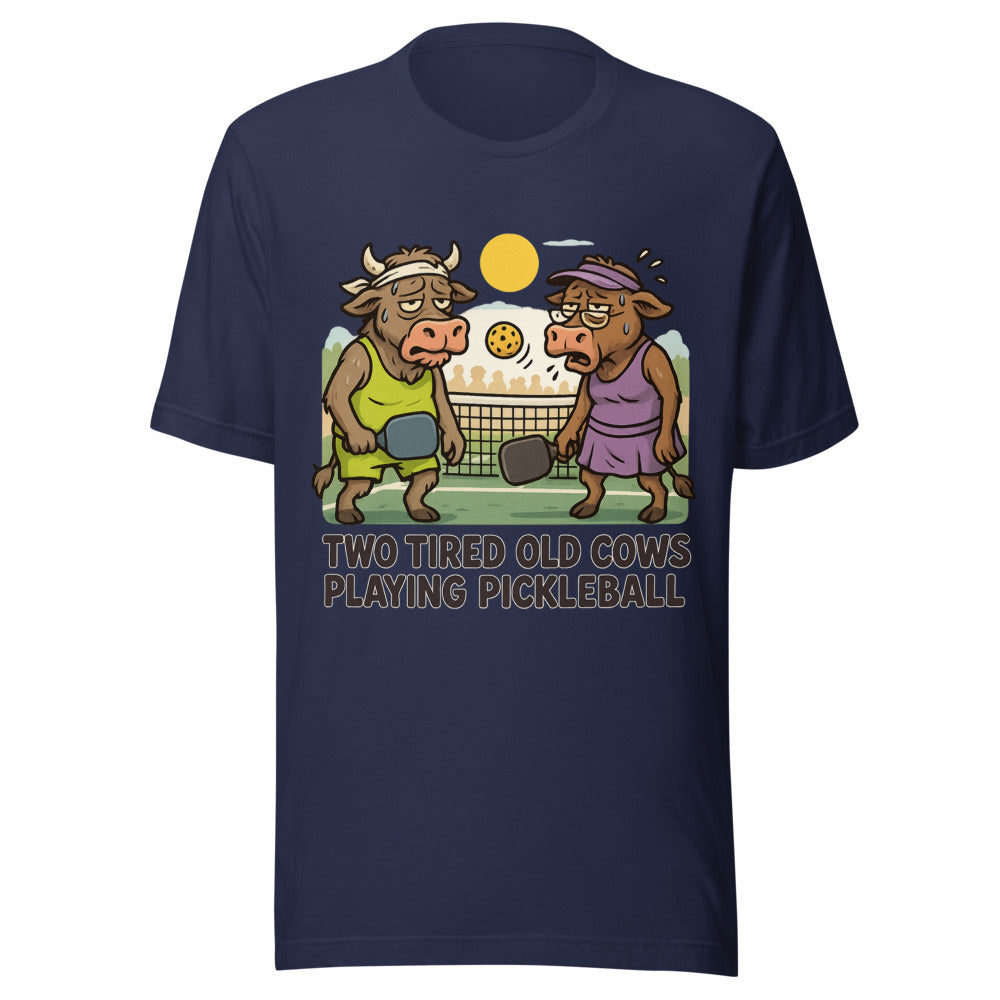 Two Tired Old Cows Playing Pickle Ball Graphic Tee — Designed by @censoredsupply