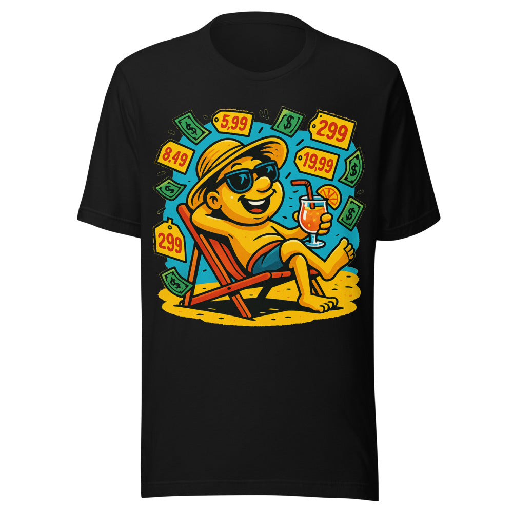 A Carefree Character Surrounded By Floating Dollar Bills and Graphic Tee — Designed by @censoredsupply