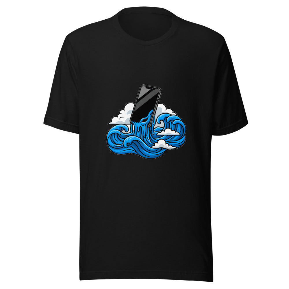 Smartphone Melting Into Ocean Waves Graphic Tee — Designed by @censoredsupply