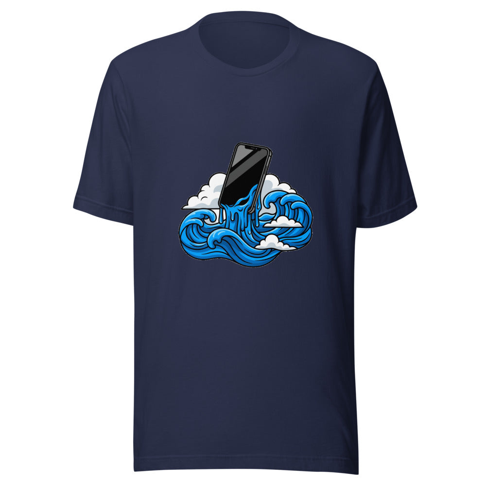 Smartphone Melting Into Ocean Waves Graphic Tee — Designed by @censoredsupply
