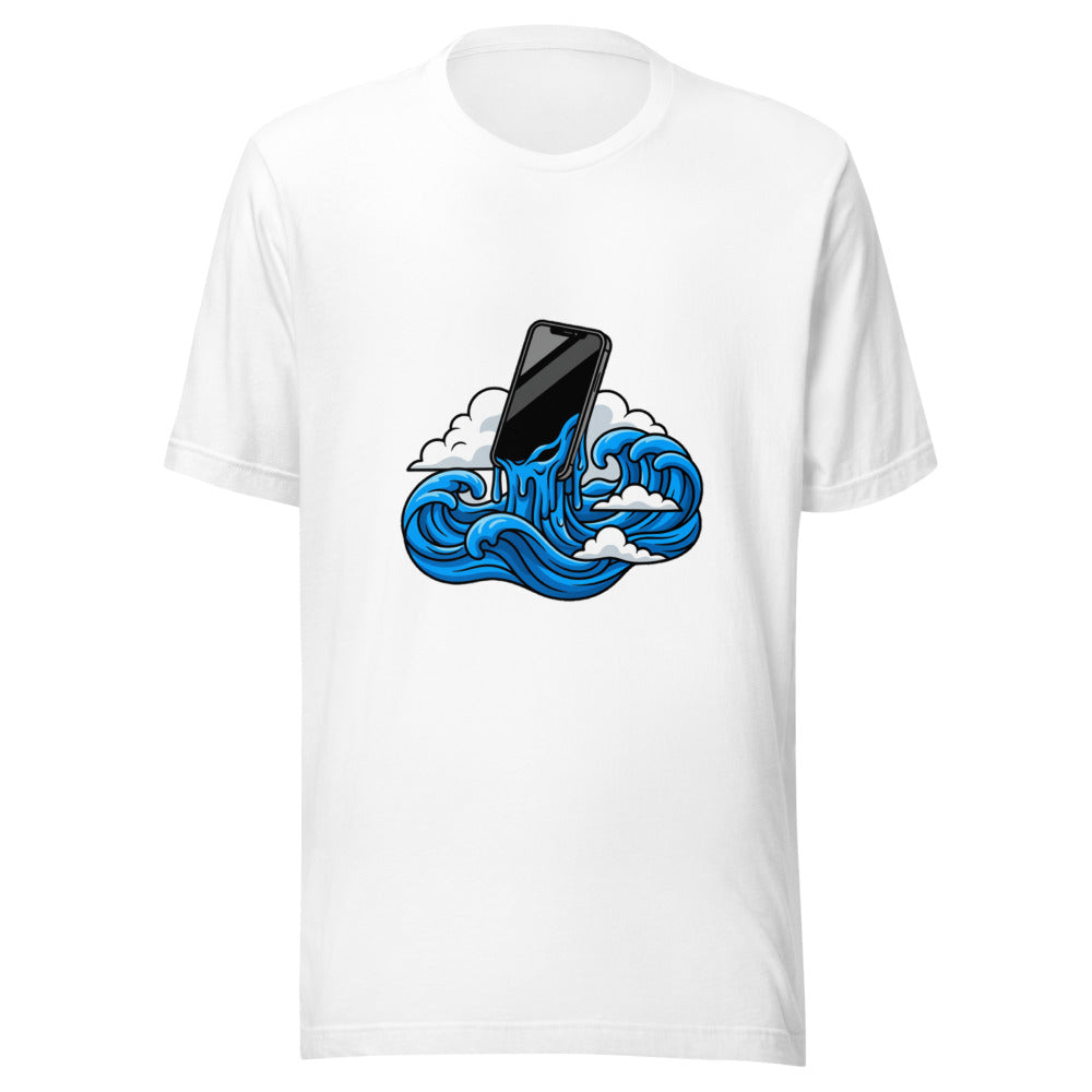 Smartphone Melting Into Ocean Waves Graphic Tee — Designed by @censoredsupply