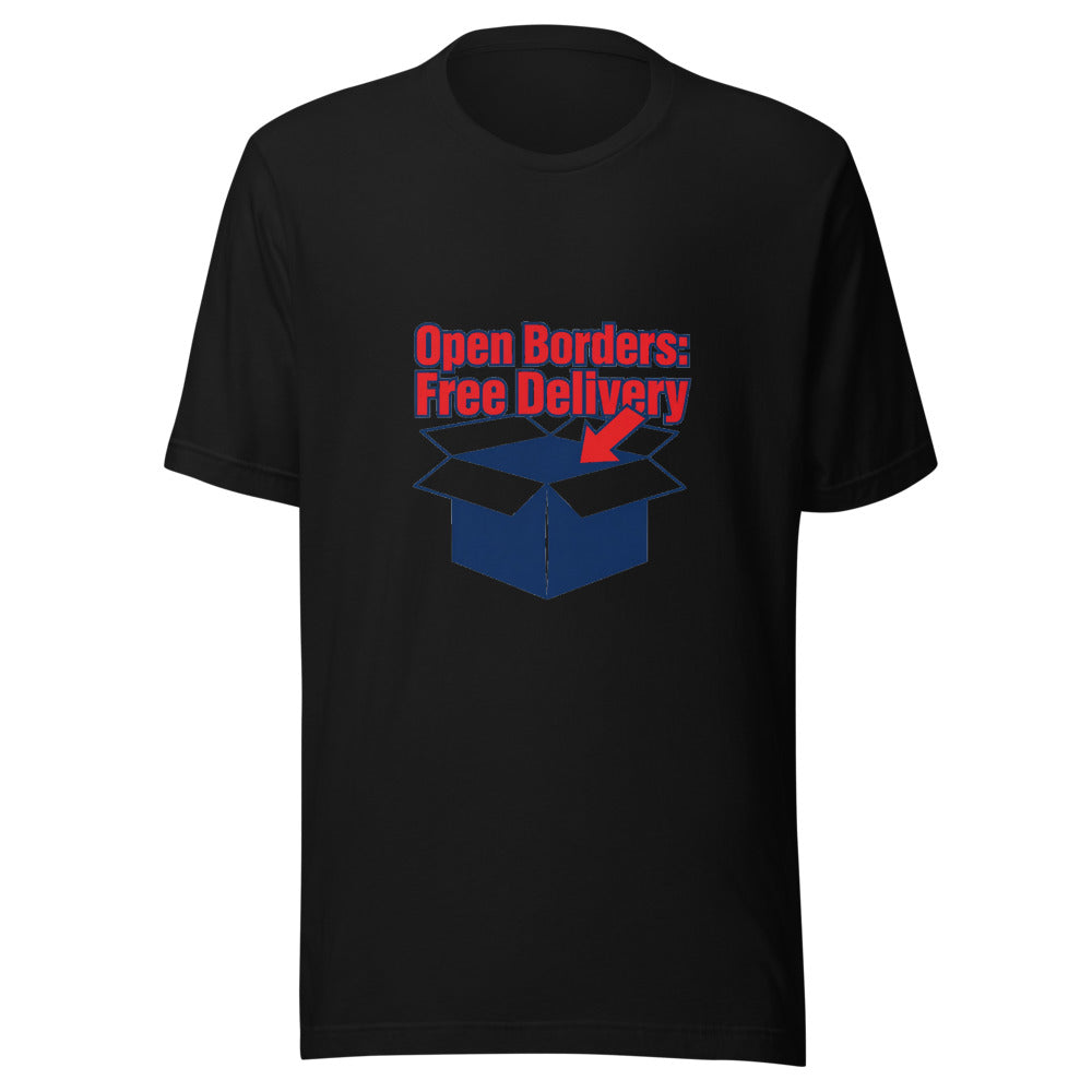 Open Borders Free Delivery Box Graphic Tee — Designed by @censoredsupply