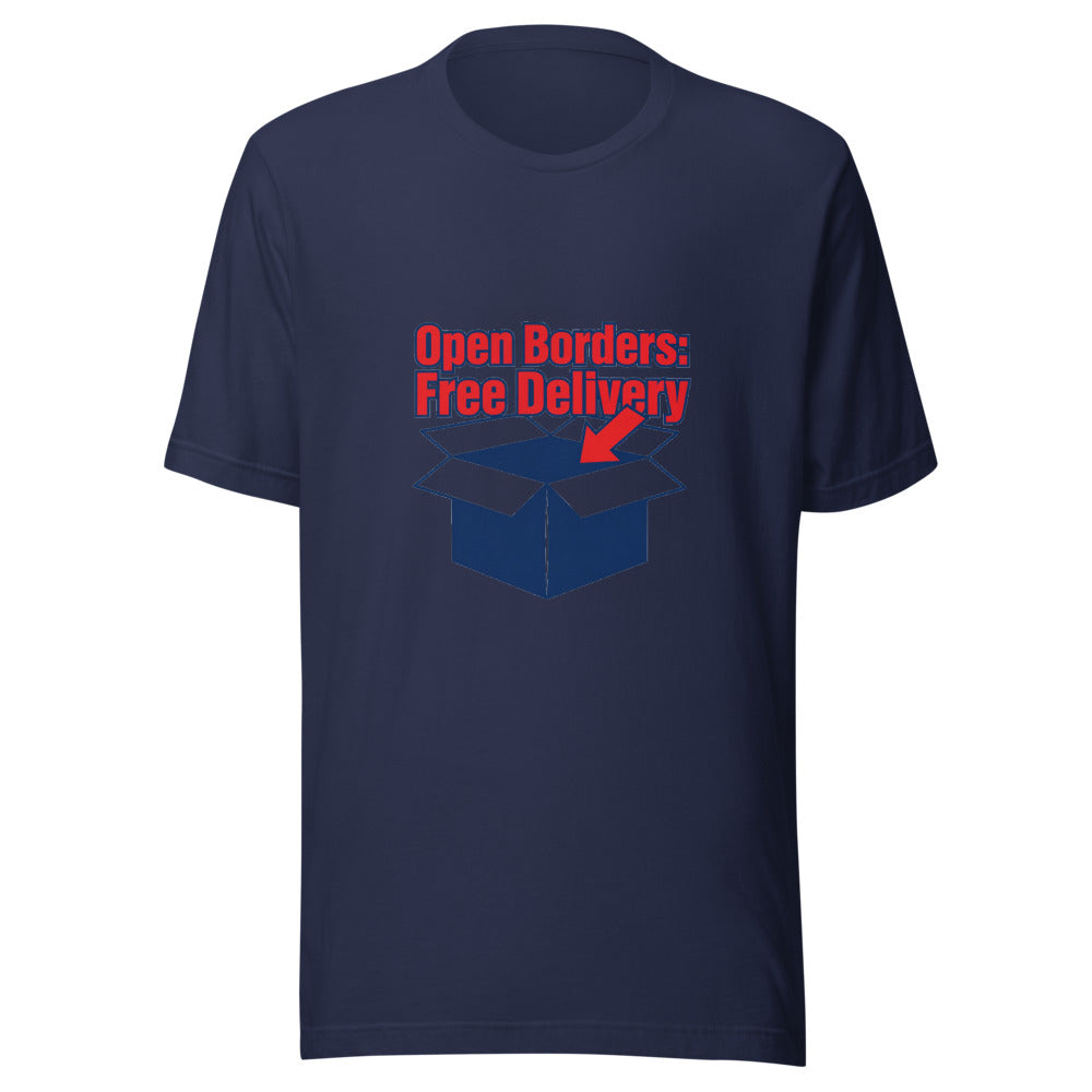 Open Borders Free Delivery Box Graphic Tee — Designed by @censoredsupply