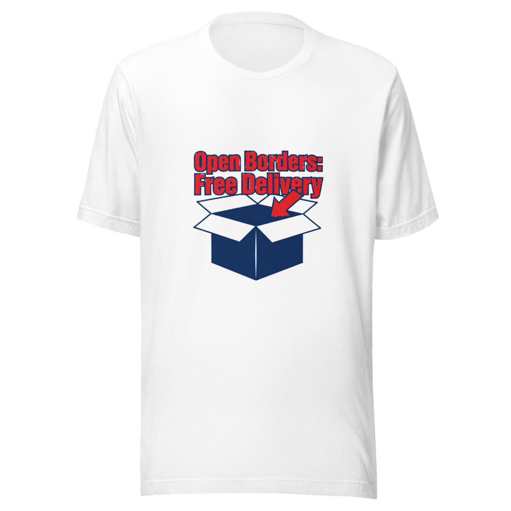 Open Borders Free Delivery Box Graphic Tee — Designed by @censoredsupply