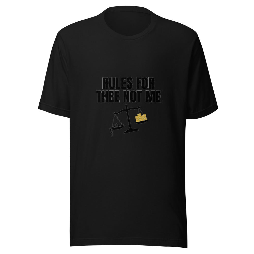 Rules for Thee Not Me Justice Scale Graphic Tee — Designed by @censoredsupply