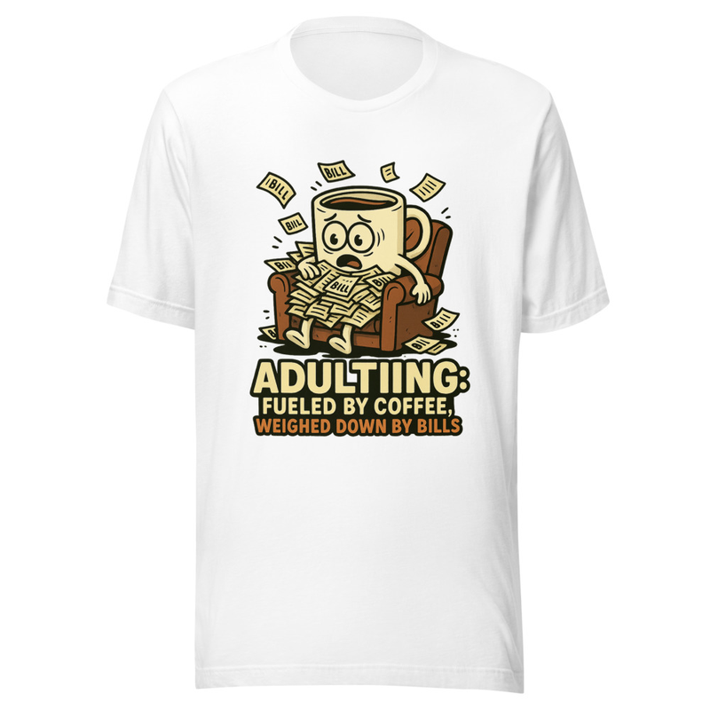 Parody Adulting Coffee Bills Graphic Tee — Designed by @censoredsupply — Nuvra Supply Co graphic tee