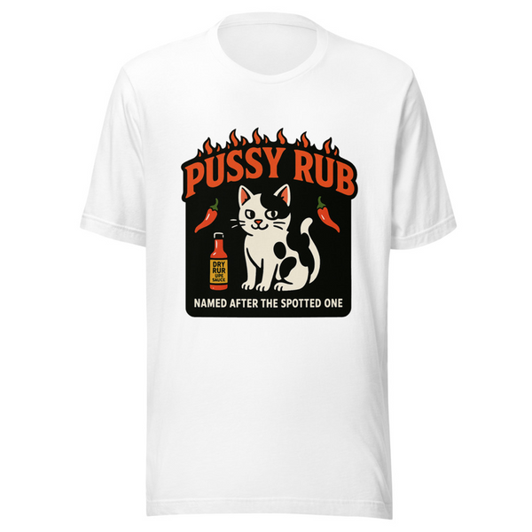 Graphic Design Bold Arched Text "PUSSY RUB" In Graphic Tee — Designed by @censoredsupply