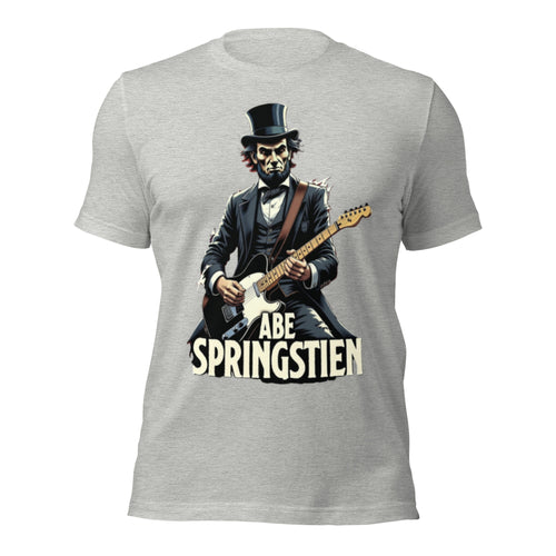 Abe Springstien T-Shirt | Abraham Lincoln Bruce Springsteen Parody Tee | Funny President Rock Star Guitar Meme Graphic Shirt Unisex — color option 5
