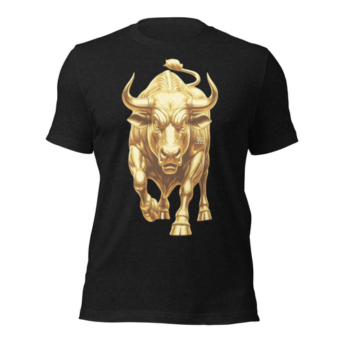 Gold Bull Run T-Shirt | 999 Golden Charging Bull Wall Street Graphic Tee | Bull Market Crypto Stock Meme Shirt Unisex