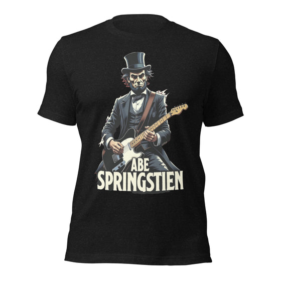 Abe Springstien T-Shirt | Abraham Lincoln Bruce Springsteen Parody Tee | Funny President Rock Star Guitar Meme Graphic Shirt Unisex