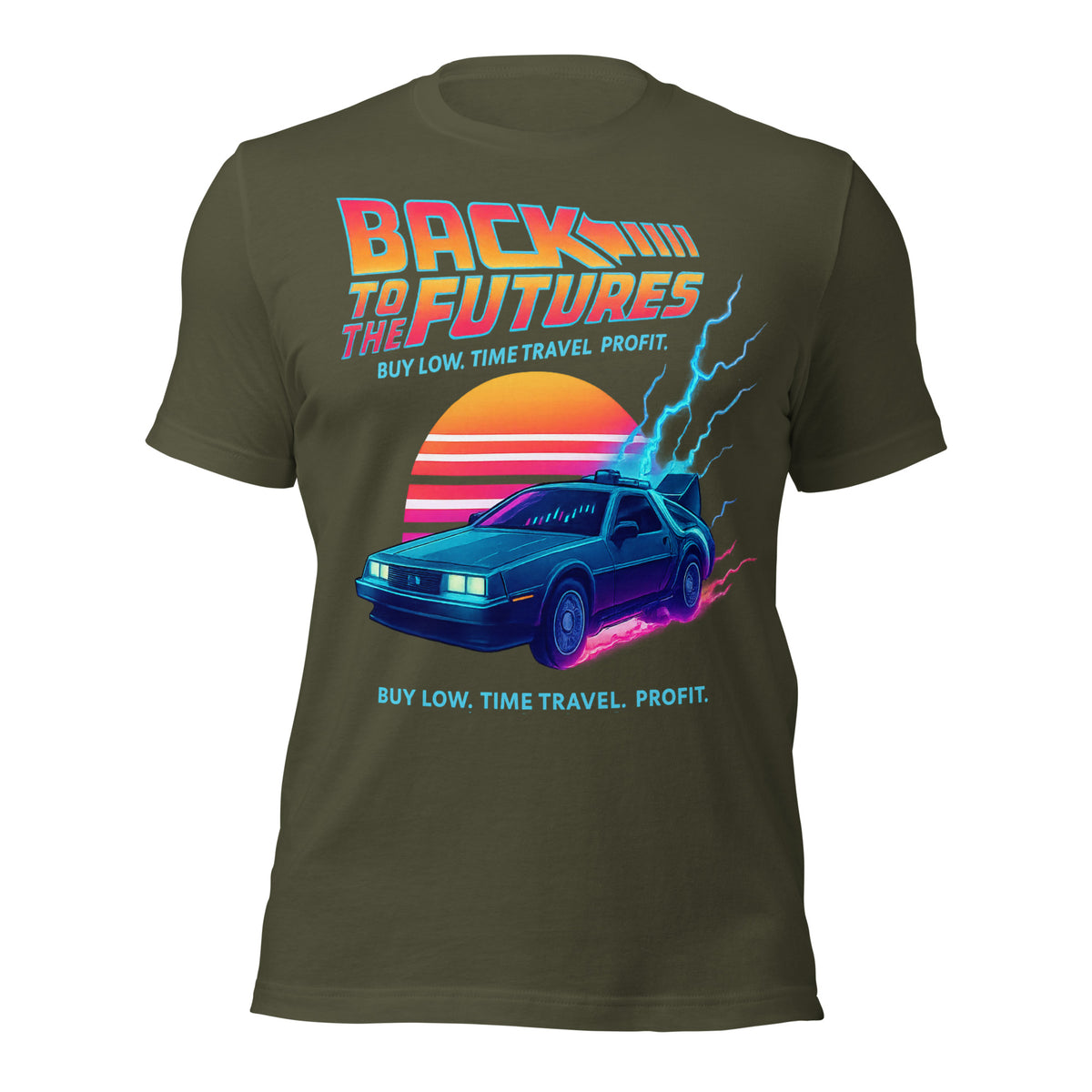 Back to the Futures Funny Crypto T-Shirt - Buy Low Time Travel Profits DeLorean Meme Tee — color option 5