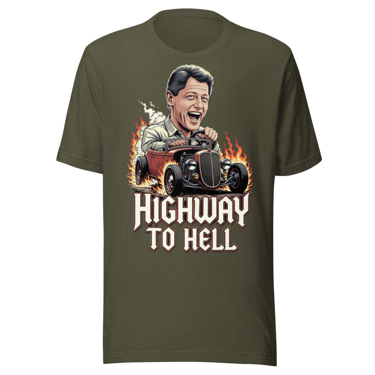 Bill Clinton Highway to Hell Hot Rod Funny Parody T-Shirt — color option 2