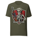 Somali Day Care T-Shirt | Skeleton Turban AK-47 Shield Graphic Tee | Funny Somali Pirate Dark Humor Satire Shirt Unisex — color option 3
