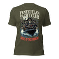 Venezuelan Yacht Club Ghosts of the Caribbean T-Shirt | Pirate Skeleton Speedboat Graphic Tee | Funny Migrant Pirate Parody Shirt Unisex — color option 5