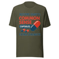 Restore Sanity Common Sense Capsules T-Shirt | Funny Political Common Sense Pill Parody Tee | Anti-Woke Extra Strength Humor Graphic Shirt Unisex — color option 4