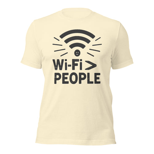 Wi-Fi > People T-Shirt | Introvert WiFi Signal Funny Tee | Social Anxiety Humor Graphic Shirt Unisex