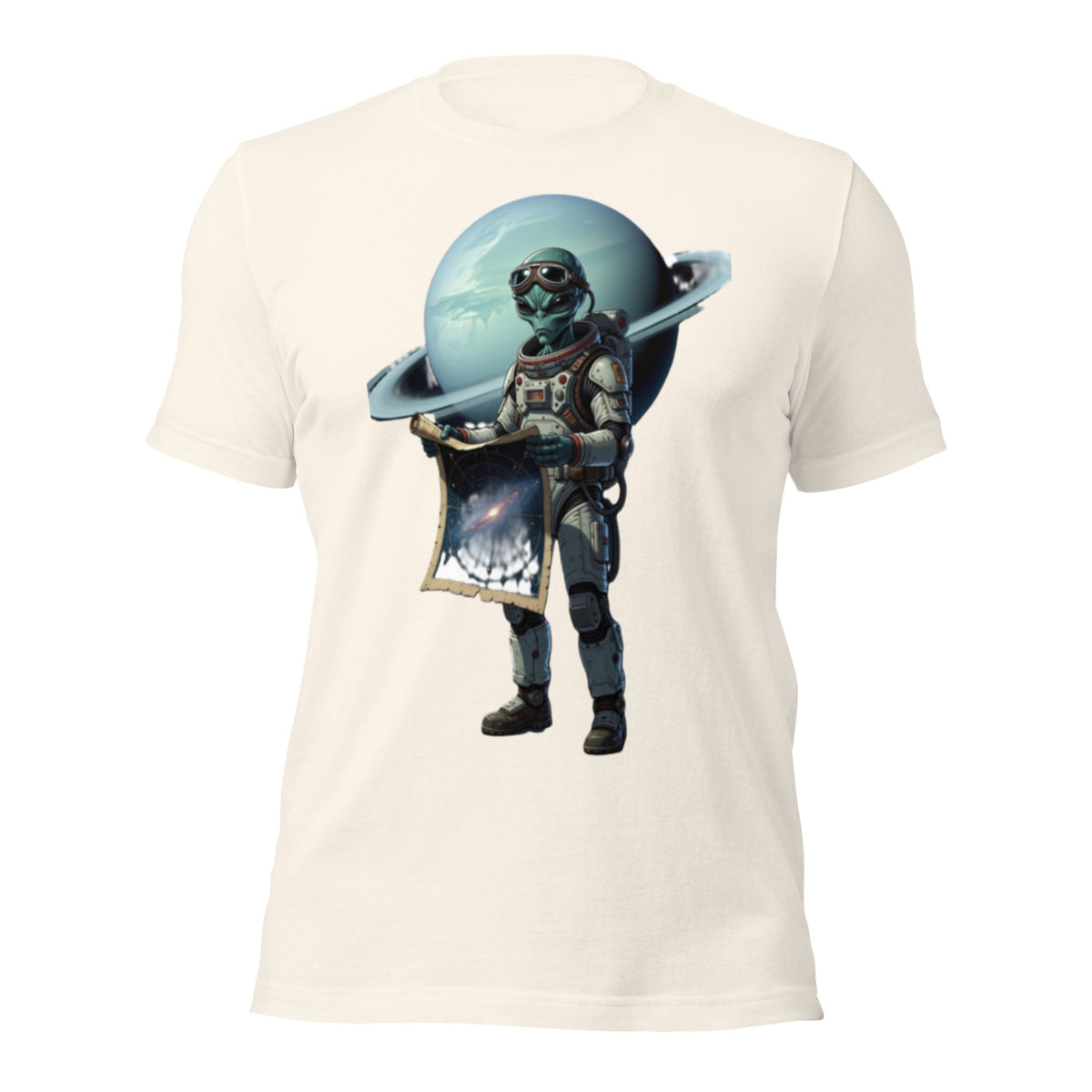Alien Astronaut Saturn Cosmic Map Sci-Fi Graphic T-Shirt — color option 4