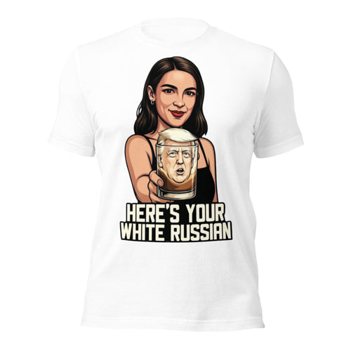 AOC White Russian Trump Head Funny Parody Bartender T-Shirt