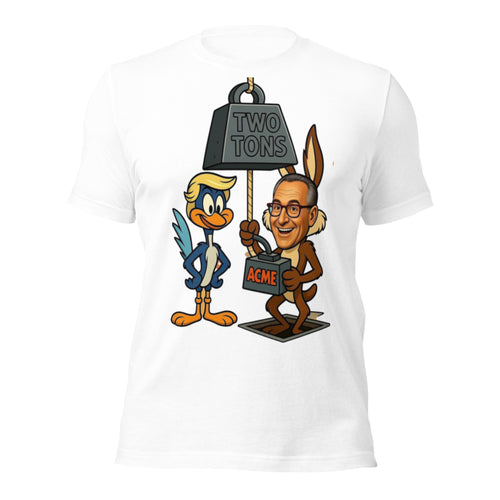Schumer Wile E Coyote Trump Road Runner T-Shirt | ACME Two Tons Looney Tunes Political Parody Tee | Funny Schumer Trump Cartoon Graphic Shirt Unisex