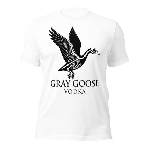 Gray Goose Vodka Skeleton Goose T-Shirt | Funny Flying Bones Parody Graphic Tee | Dark Humor Vodka Meme Shirt Unisex