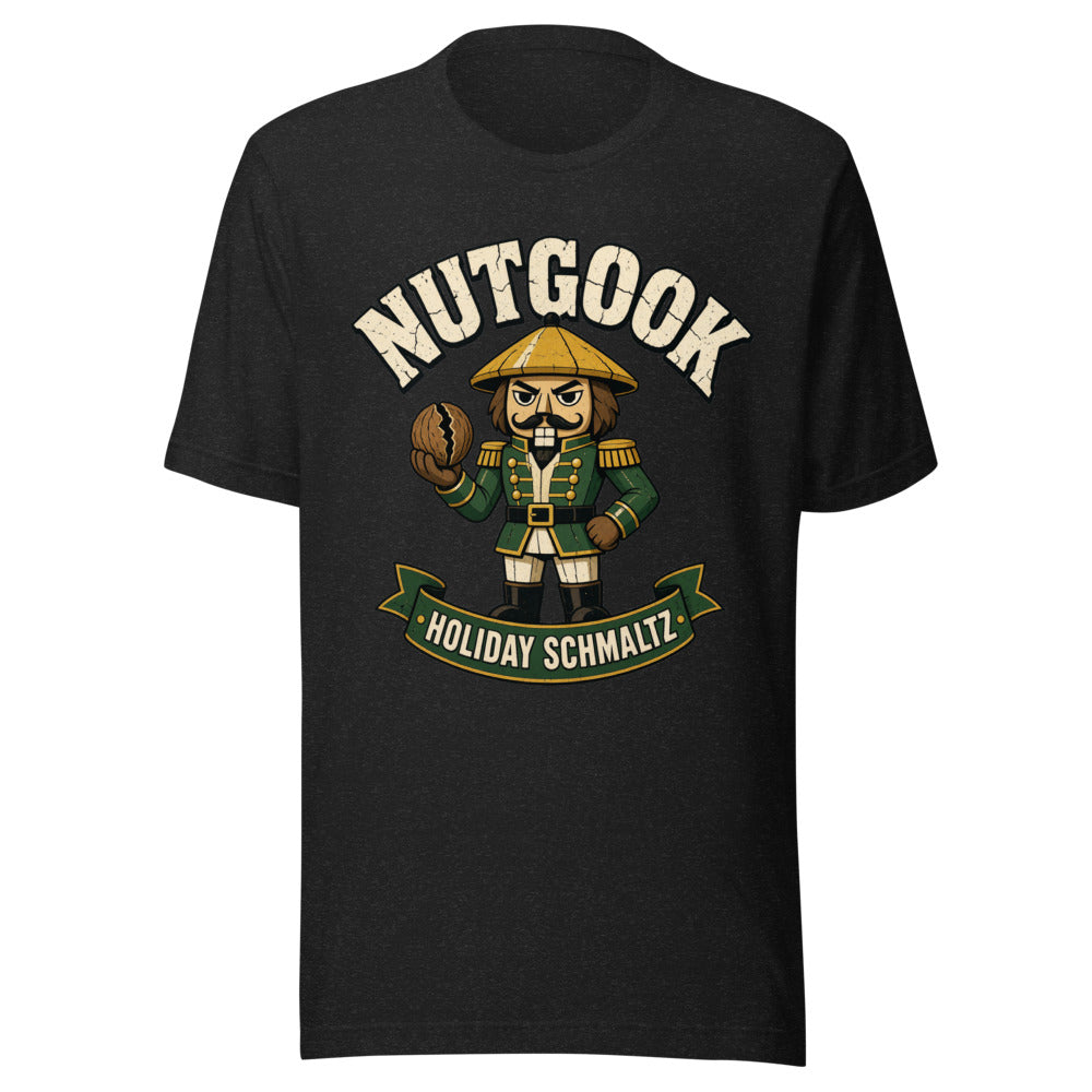 Nutgook Nutcracker Holding Walnut Holiday Graphic Tee — Designed by @censoredsupply — color option 2